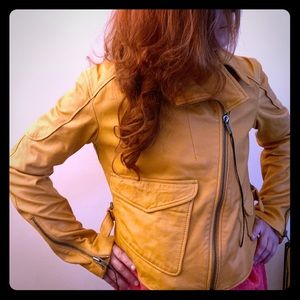Diesel women’s leather Jacket mustard yellow